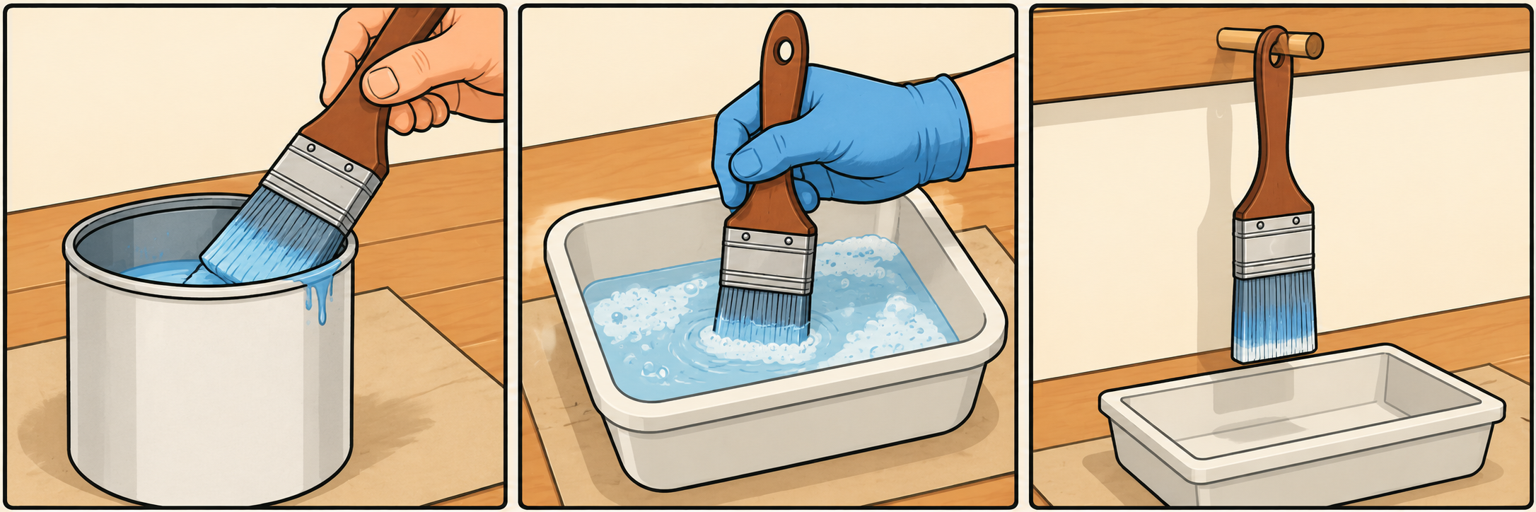 Remove excess paint before washing.