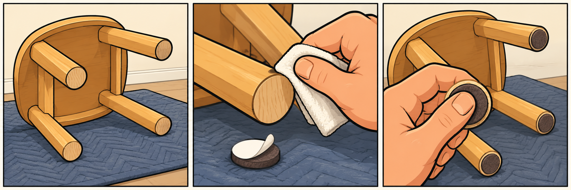 Rest a light stool securely on its side; never work underneath a raised load.