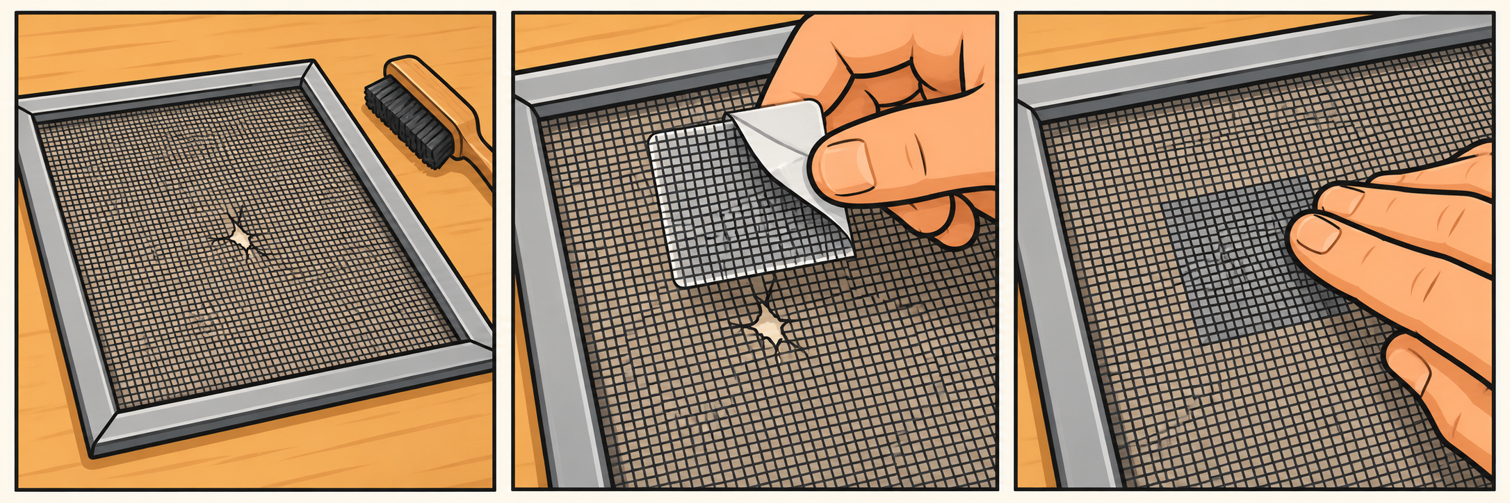 Work on a safely removed screen supported on a bench.